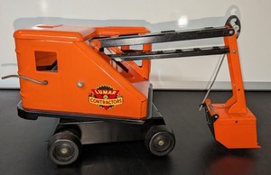Vintage 1950s Marx Lumar Contractors Scoop Power Shovel Excavator Steel - Orange
