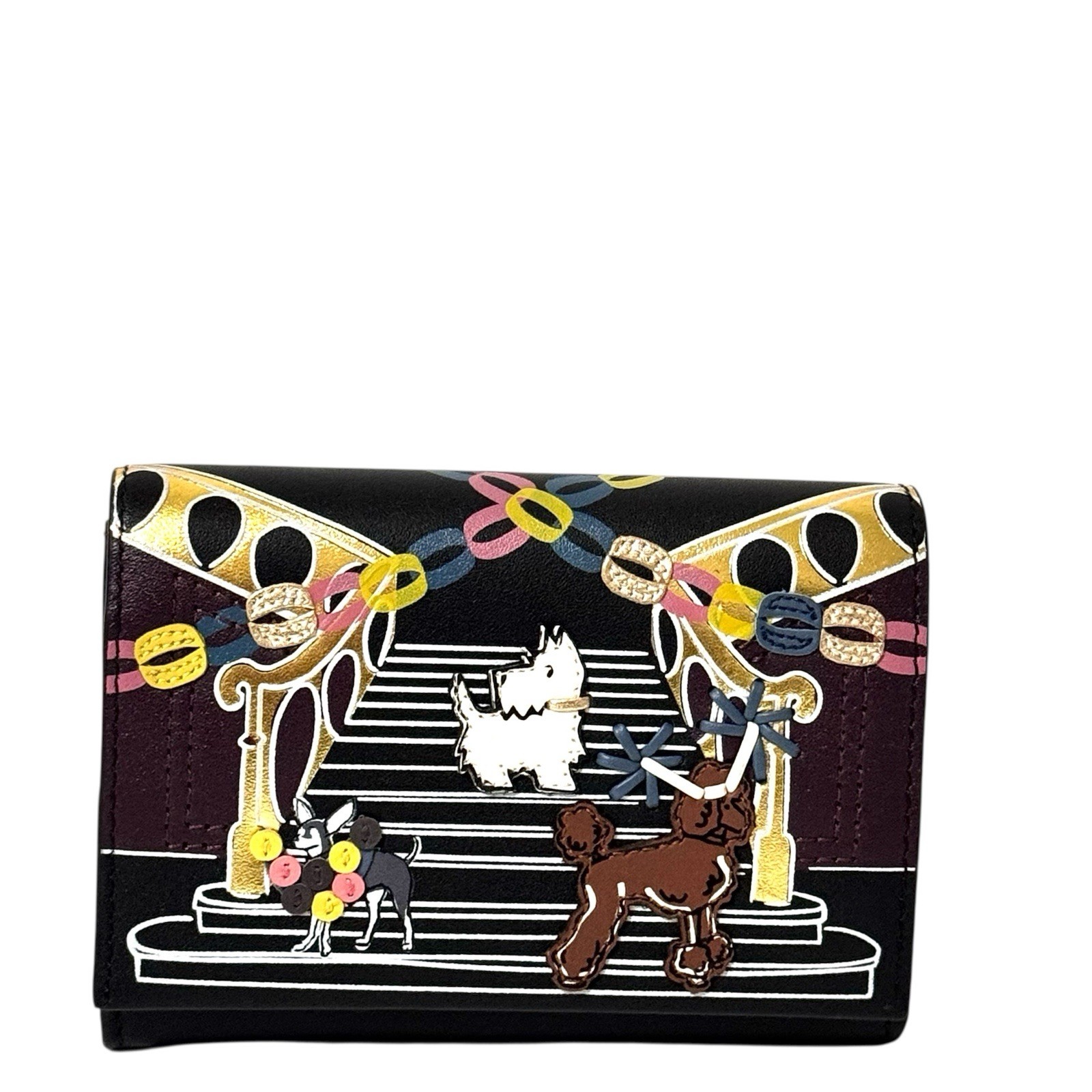 RADLEY Purse Black Leather Medium Coin Card Flapover Wallet - Party Pals - New