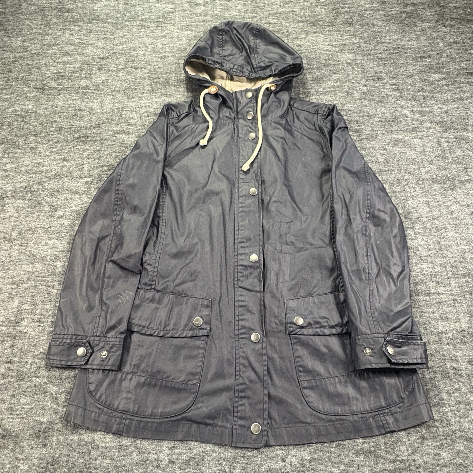 Gap Jacket Women’s M Black Hooded Snap Zip Rain Jacket Coat Utility