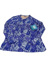 Coolibar Kawela 2XL Swim Top Rash Guard Paisley Blue Long Sl UPF Pullover NWT