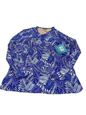 Coolibar Kawela 2XL Swim Top Rash Guard Paisley Blue Long Sl UPF Pullover NWT