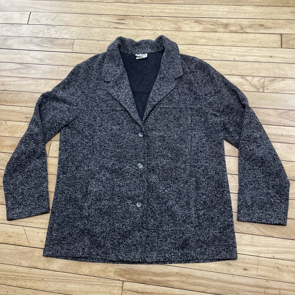 Clio vtg 90s Jacket Women L Charcoal Texture Knit Cardigan Sport Coat Made USA - Image 3 of 4