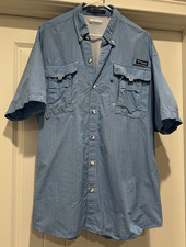 Columbia PFG Men  s Short Sleeve Size L Super Bahama Blue Green Plaid Shirt