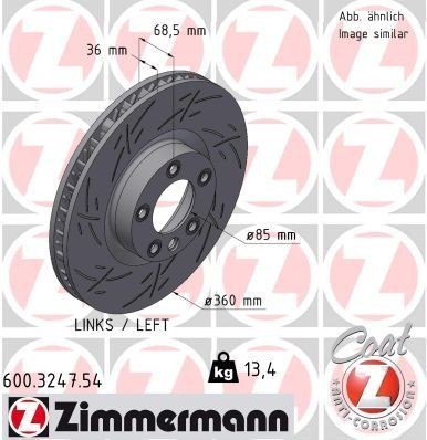 ZIMMERMANN 600.3247.54 Bremsscheibe Vorne Links für VW Touareg (7P5, 7P6) 360mm