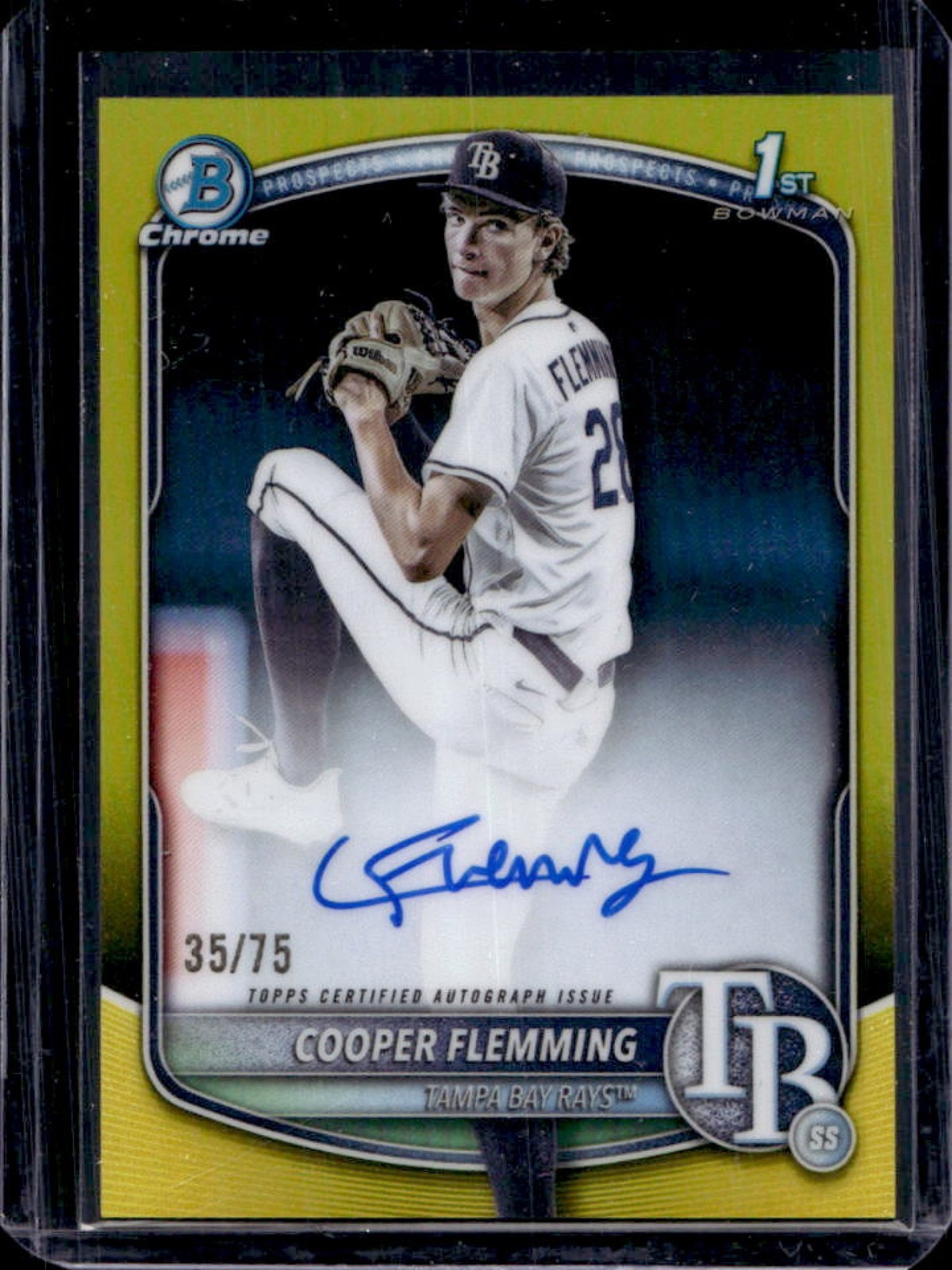 2025 Bowman Draft Cooper Flemming Chrome Auto Yellow Refractor 1st #/75 Rays