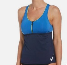 Nike Tankini Top NWT Women's Size S Blue Logo Colorblock Stretch Adjustable