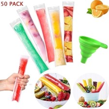 50 Pack Ice Pop Bags with Funnel Freezer Tube Pouches DIY Ice Snack Treats Party