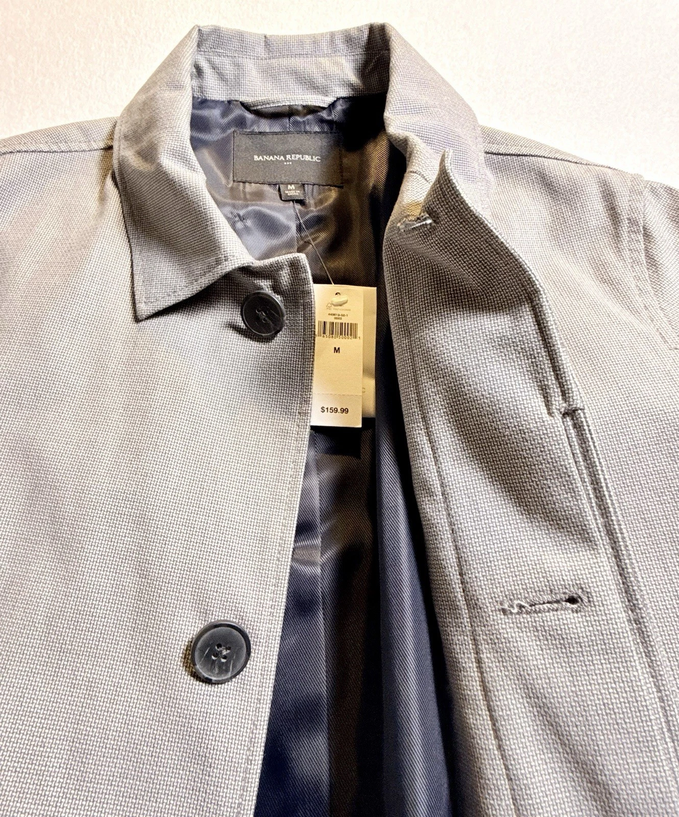 Banana Republic Men’s MAC JACKET-P Gray Lined Cotton Mac Jacket Button M - product detail image 8