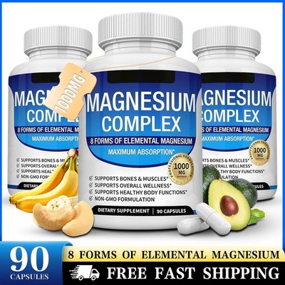 1~3PACK Magnesium Complex 1000mg, 8 Elemental Magnesium, Gluten Free- Non-GMO
