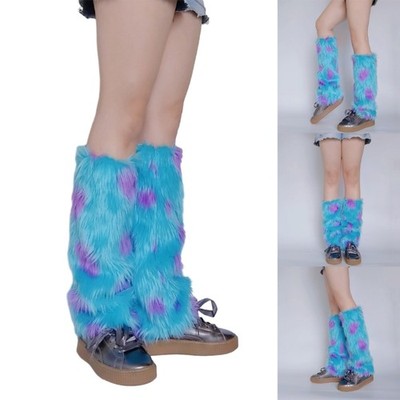 Women Thicken Fuzzy Boot Cover Blue Purple Monsters Cosplay Leg Warmers Socks