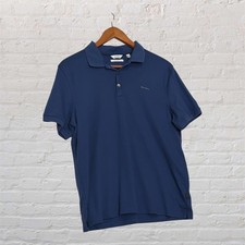 Calvin Klein Blue Liquid Touch Polo Shirt Men s Medium Short Sleeve Classic