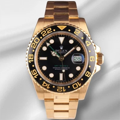 Rolex 40Mm Gmt Master Ii 18K Or Jaune Cadran Noir Montre Pour Homme 116718 - Photo 1/4