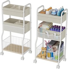 3-tier Baby Diaper Caddy Organizer and Storage Cart with 4+3 Dividers Metal U...