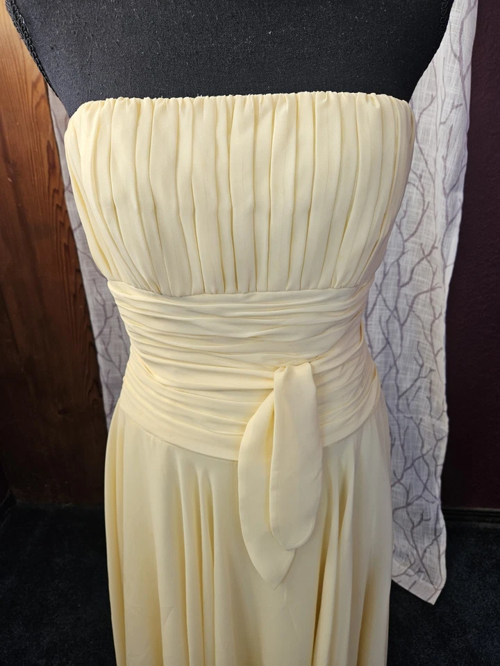 Vestido midi sin tirantes de gasa amarillo B2 para mujer talla 10 Foto 2 de 4