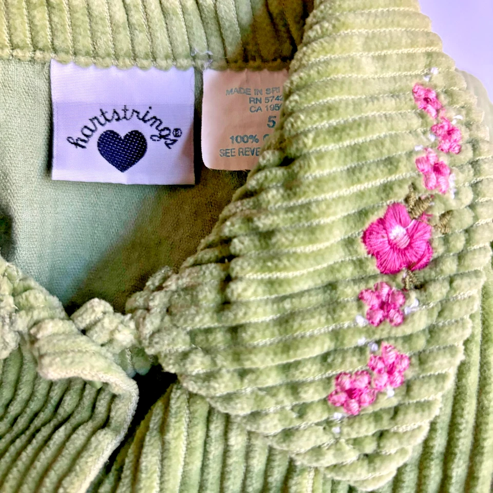 Hartstrings Girls Corduroy Green Dress Sz 5 Embroidered Button Up Long Sleeve - Image 2 of 4