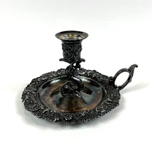Antique Middletown Plate Co. Conn. Silver Plated Victorian Chamber Candle Holder