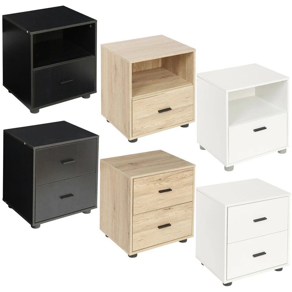 2x 1 Or 2 Drawer Wooden Bedside Cabinet Bedroom Furniture Storage Nightstand
