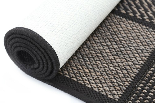EVEREST INDOOR OUTDOOR BLACK SQUARES FLOOR RUG (XS) 67x140cm **FREE DELIVERY** - Picture 5 of 5