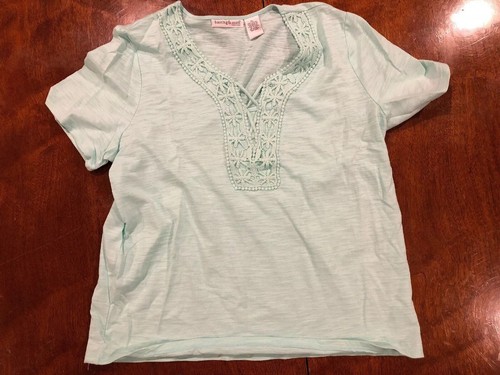 Womens Hasting and Smith Green Shirt Size PL Petite Short Sleeve Blouse