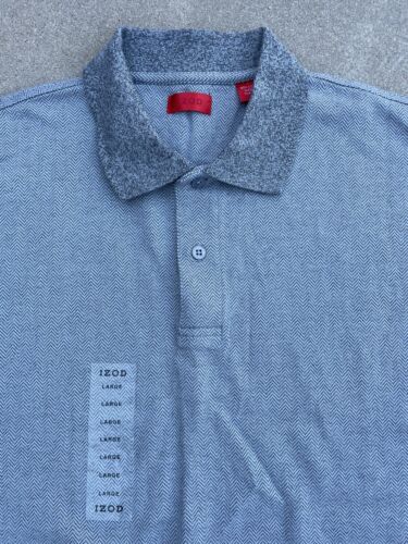 New Izod Men's Vintage Classic Herringbone Cotton Polo Shirt NWT L Grey - Afbeelding 1 van 4