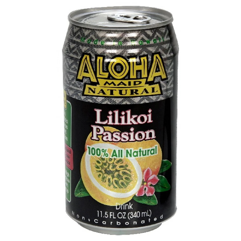 ALOHA MAID Natural Lilikoi Passion Fruit Drink (Two 6 Pack of 11.5 oz Cans)