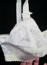 NOS Lady Cameo Couture Bra Custom Fitted WHITE LACE 4 HOOK Style 707 Vtg 30D