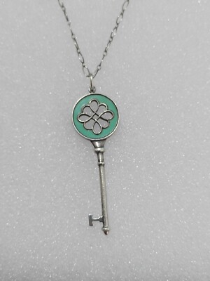 Tiffany And Blue Enamel large Knot Key Pendant Necklace 30
