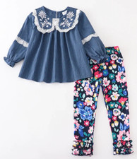 Honeydew Toddler Girl Embroidered Ruffle 2 Piece Tunic And Pants Set Size 4 NEW