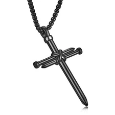 Rnivida Men's Nail Cross Necklace Stainless Steel Cross Pendant Necklace Chri...