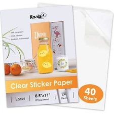 40 Koala Printable Vinyl Sticker Paper Clear for Laser Printer Waterproof Gloss