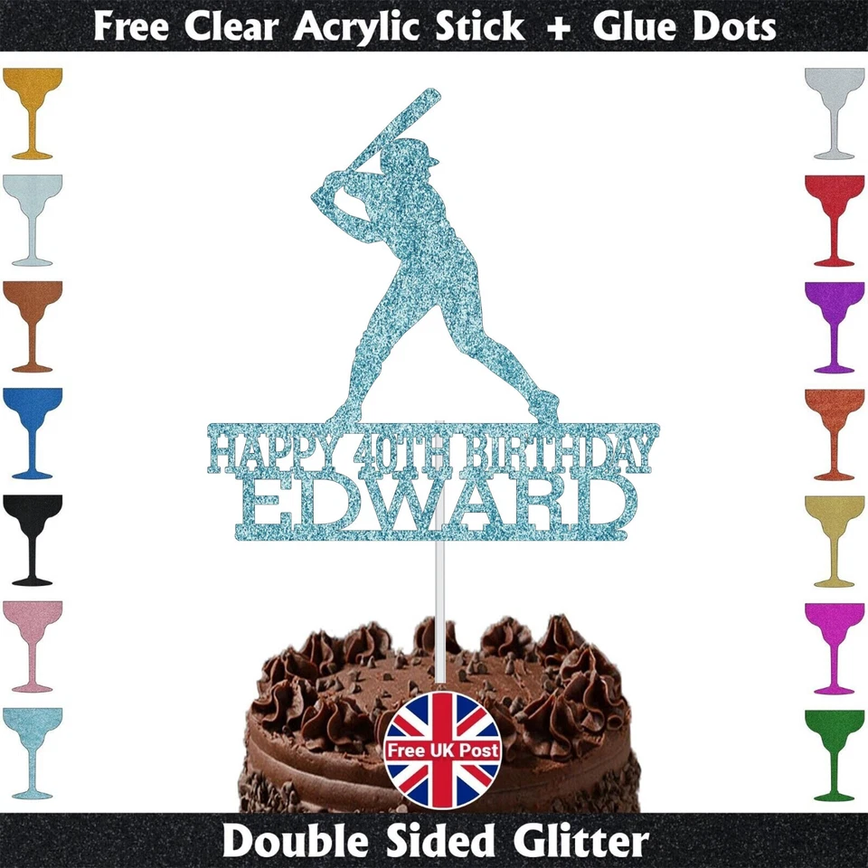 Personalised Baseball Cake Topper Birthday Party Sports Theme Glitter Decor UK - Image 3 of 4