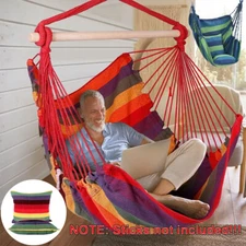 Hammock Swing Chair Hanging Rope Chair Cotton Porch Seat Seating with 2 Cushions