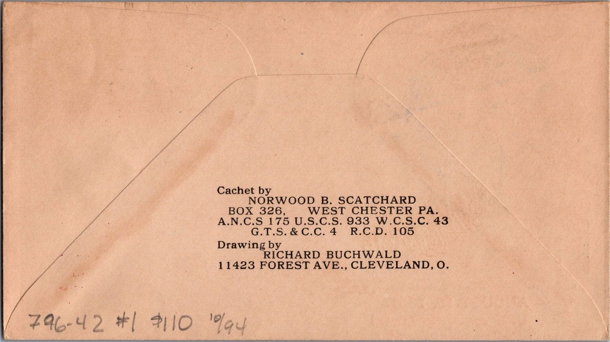 ZAYIX US 796 FDC 1st Scatchard-Buchwald - USS Erie Planty
