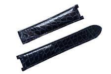 Cinturino in Coccodrillo lucido blu Navy Cartier Pasha 38mm 20/18 per Deployante