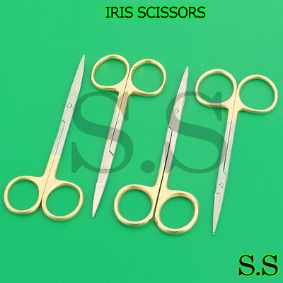 10 O.R GRADE MICRO SURGERY IRIS SCISSORS STRAIGHT+CURVED WITH GOLD HANDLE