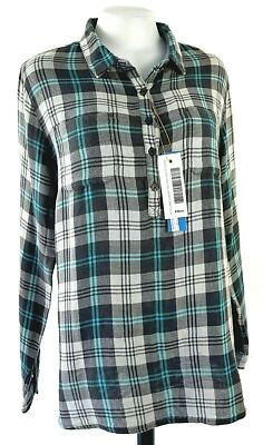 Neu EDDIE BAUER Classic Fit Damen Blau L/S TUNIKA TOP SHIRT - L - UK16 - EU44
