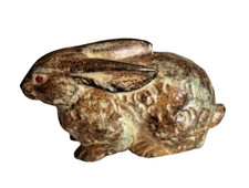 Japanese Bizen Ware Pottery Rabbit  4" x 2" x 2" Red Eyes