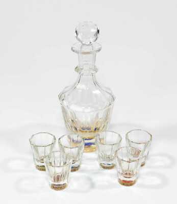 Meyr`s Neffe Karaffe + 6 Gläser Zwischengoldglas Kaleidoskop Bodenblume 1900
