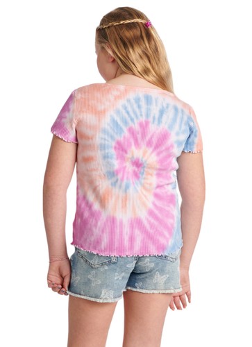 Justice Girls Pullover Top Multicolor Size 10 Tie Dye Short Sleeve Ruffle Hems - Picture 9 of 10