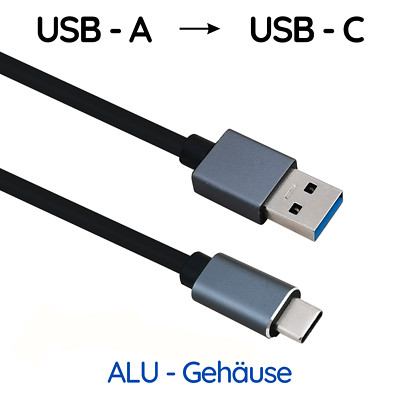 USB A 3.1 to USB Type-C Cable Data Lead Charging Cord Aluminium Highly Flexible 1m, 2m