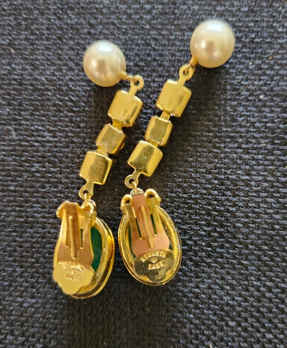 Kenneth Jay Lane Vintage 1970's Green Stone, Crys… - image 3