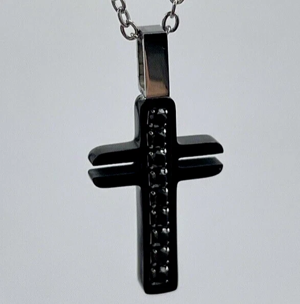 Collana Uomo Con Croce Cristiana In Acciaio Inox - Filippesi 4:13, Ciondolo 4,4x2,5 Cm, Catena 61 Cm