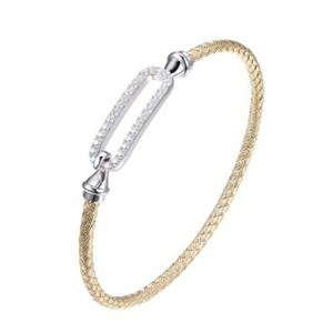 Authentic Charles Garnier 3mm Gold-plated Mesh Hook Bangle Bracelet 24mm x 8mm CZ Link Top