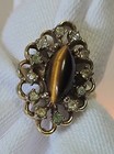 Vintage Tiger's Eye Cocktail Ring 18K HGE Plated Rhinestone Halo Cluster Size 8 — photo 7