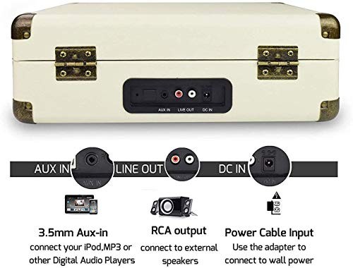 Portable Bluetooth FM Turntable Suitcase Record Player in White