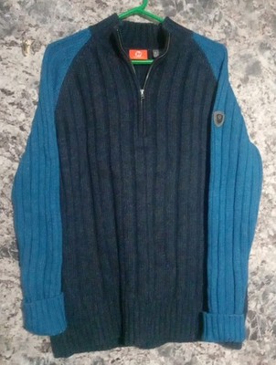 Merrell Mens Size XL Gray / Blue Ribbed Wool Blend 1/2 Zip Sweater, Excellent
