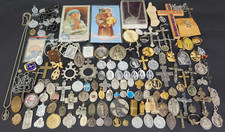 143x Antique Vintage Religious Medals Pendants Cross Relic Catholic Jewelry Lot