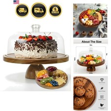 Acacia Wood Cake Stand with Lid, 12in Cake Stand with Acrylic Dome Not Glass,...