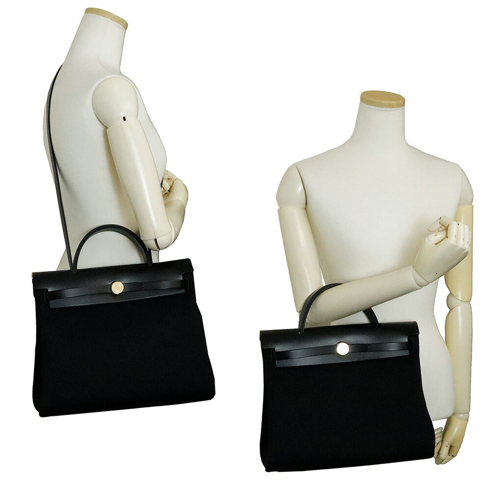 Hermes Herbag Zip PM 31 Handbag Shoulder Bag Black Toile H Canvas Leather 99 image 8