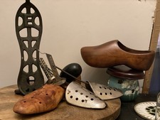 Antique Vintage FEET Tools. Decorative Clog Shoes Last Shoes Trees Pulley Egg